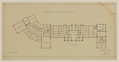 216688 Plattegrond van de bestaande eerste verdieping en het ontwerp voor de uitbreiding en wijziging daarvan in het ...